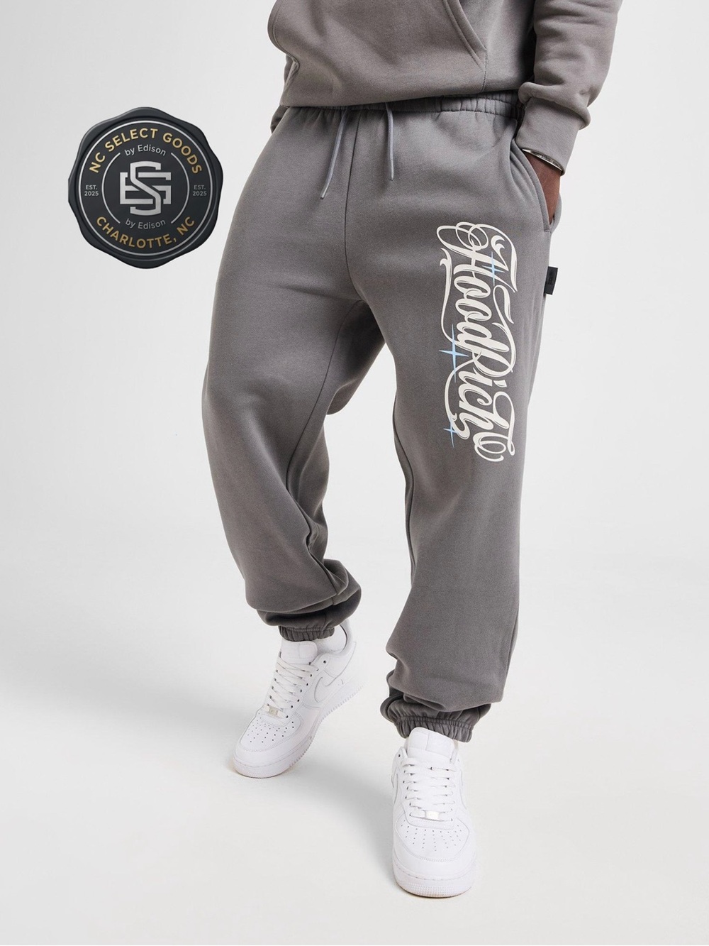 Hoodrich Sweatpants Joggers Gray Men's Small S Script Logo Casual Streetwear⁠